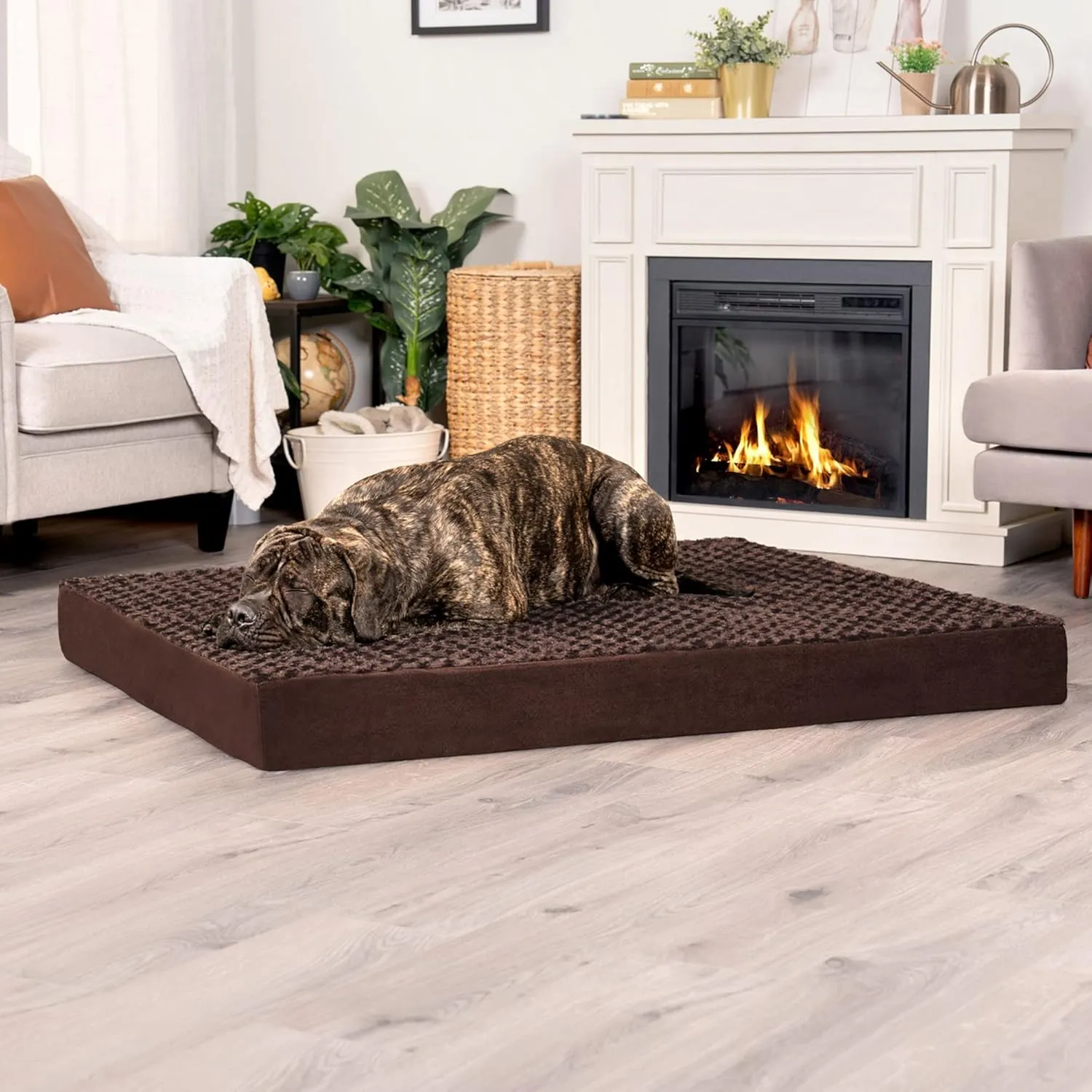 Furhaven Orthopedic Dog Bed for Large Dogs w/ Removable Washable Cover, For Dogs Up to 125 lbs - Ultra Plush Faux Fur & Suede Mattress - Chocolate, Jumbo Plus/XXL