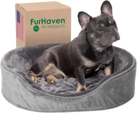 Furhaven Orthopedic Dog Bed for Large/Medium Dogs w/ Removable Washable Cover, For Dogs Up to 30 lbs - Plush & Velvet Oval Lounger - Smoke Gray, Large