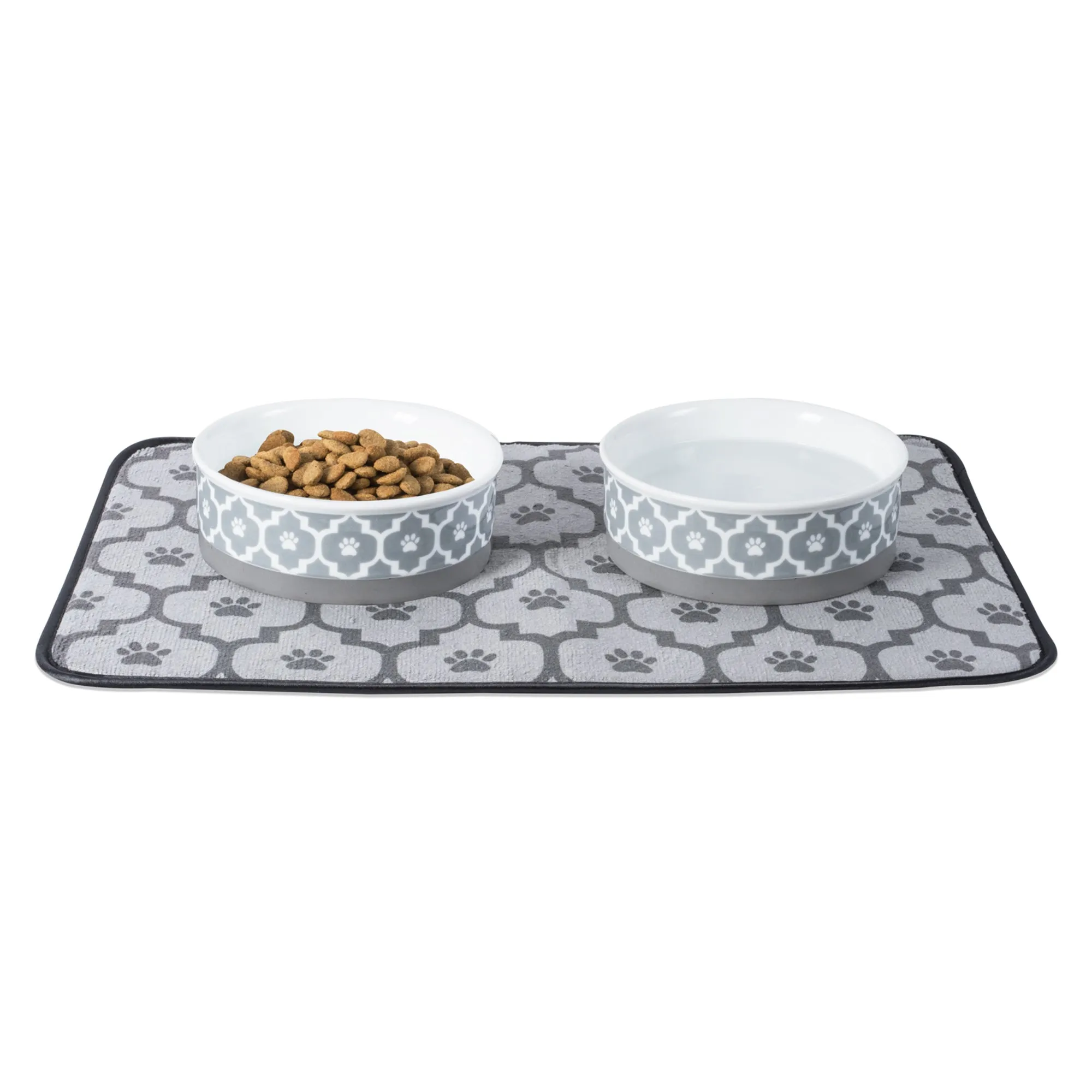 Gray Lattice Paw Print Single Pet Bowl, Medium, 6x2"