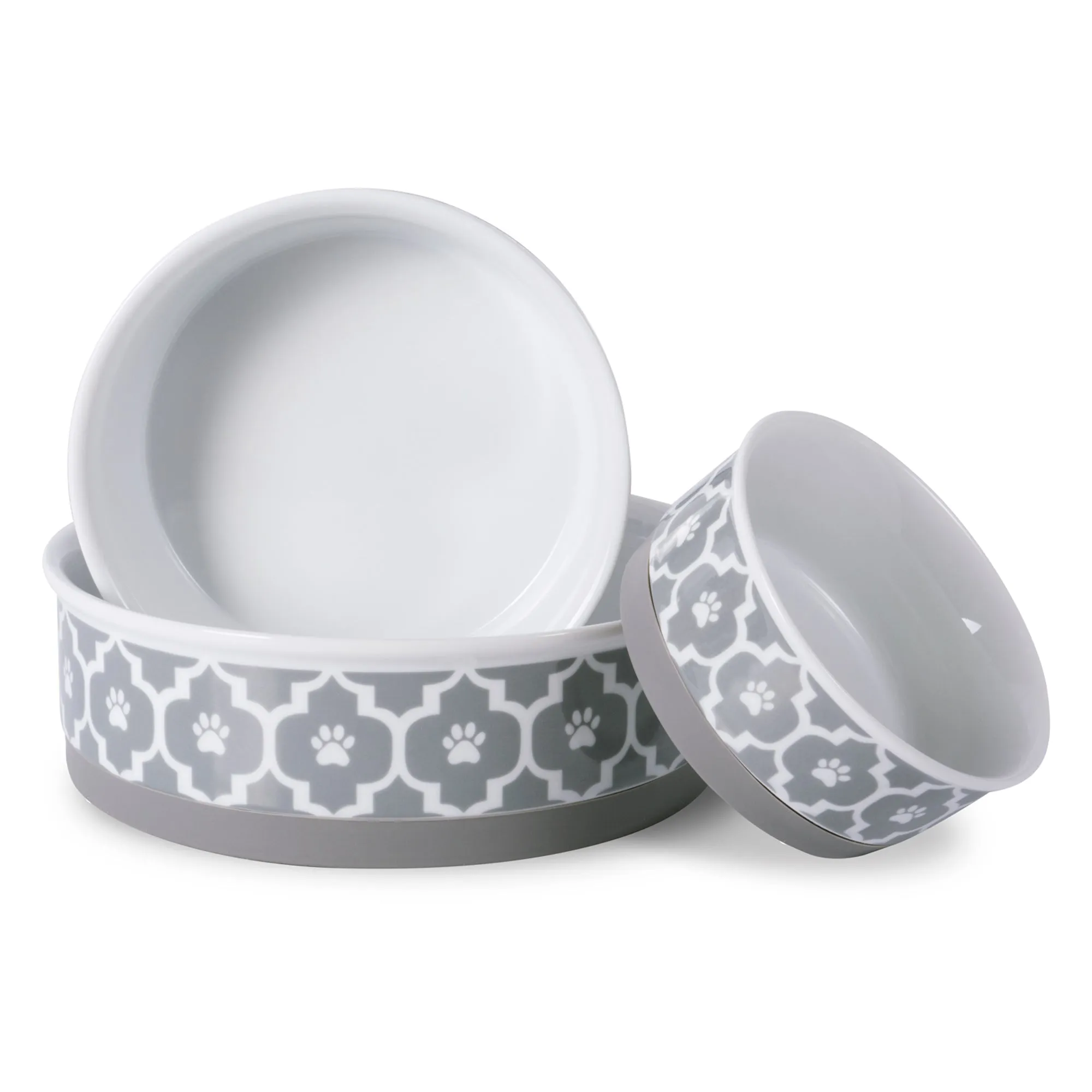 Gray Lattice Paw Print Single Pet Bowl, Medium, 6x2"