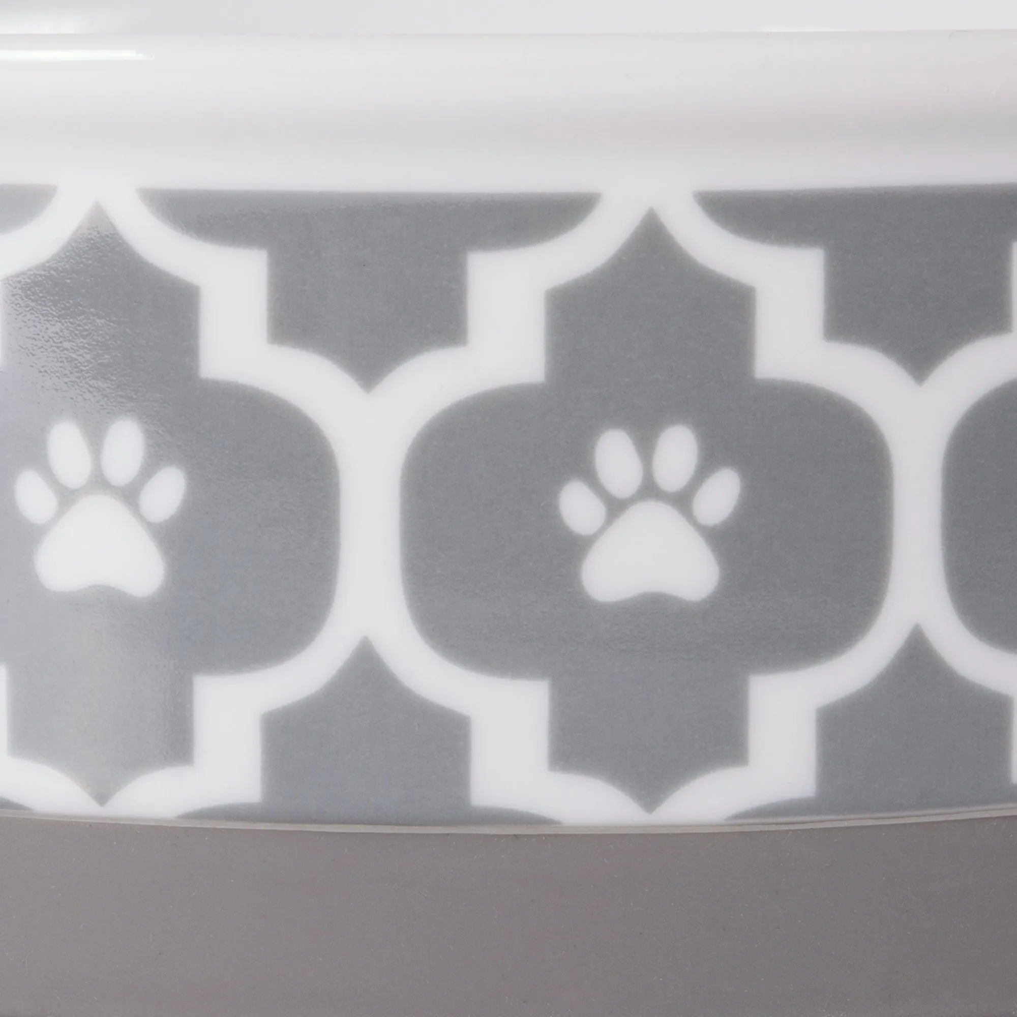 Gray Lattice Paw Print Single Pet Bowl, Medium, 6x2"