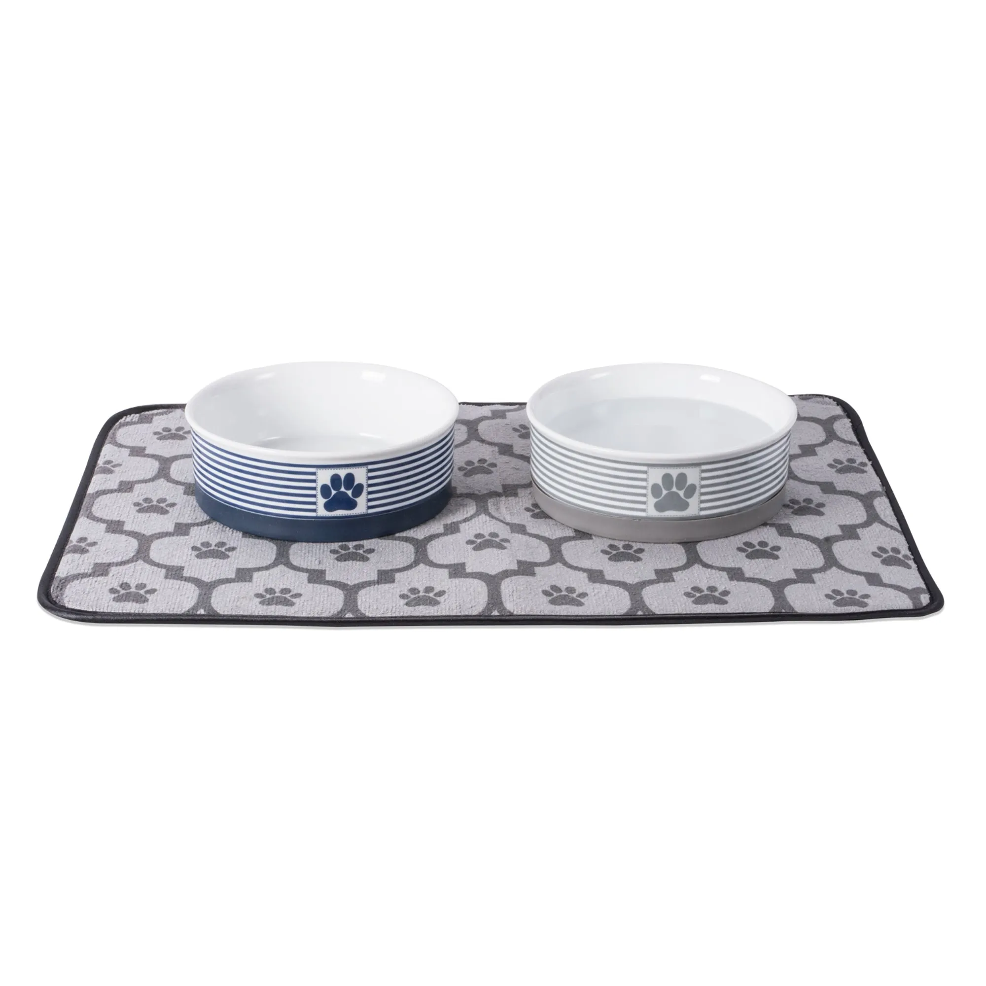 Gray Striped Paw Patch Pet Bowl Set of 2, Small - 3/4 C Capacity