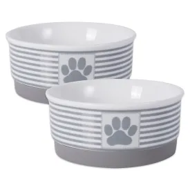 Gray Striped Paw Patch Pet Bowl Set of 2, Small - 3/4 C Capacity