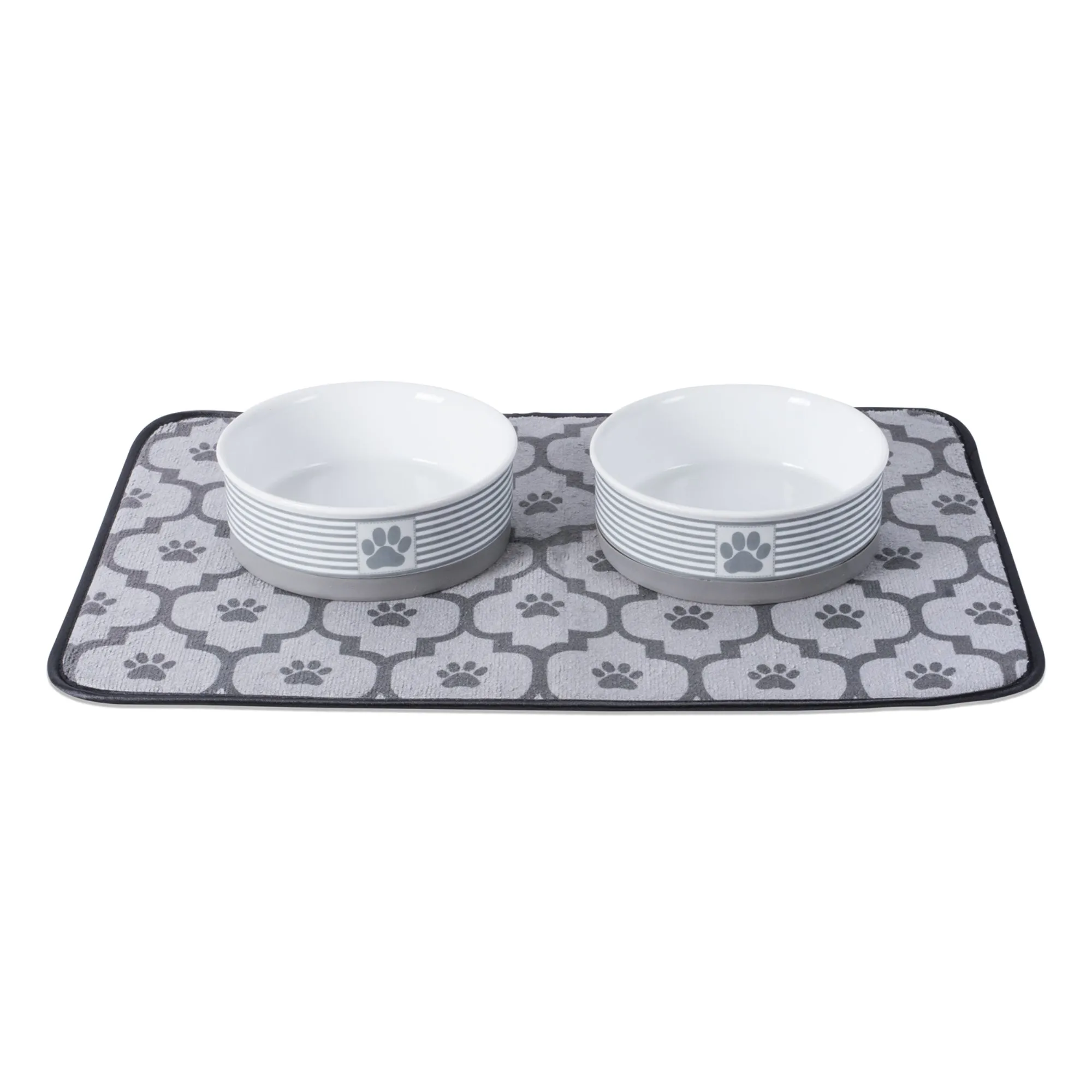 Gray Striped Paw Patch Pet Bowl Set of 2, Small - 3/4 C Capacity