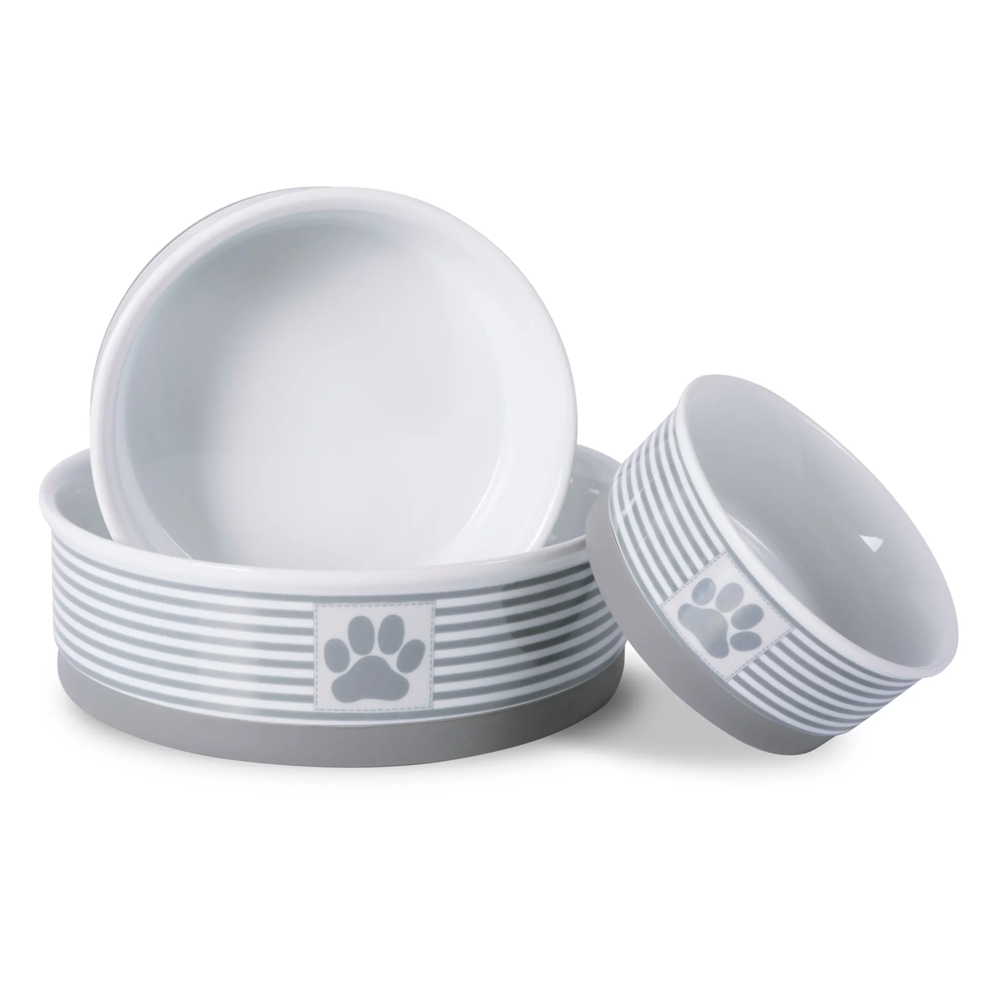Gray Striped Paw Patch Pet Bowl Set of 2, Small - 3/4 C Capacity