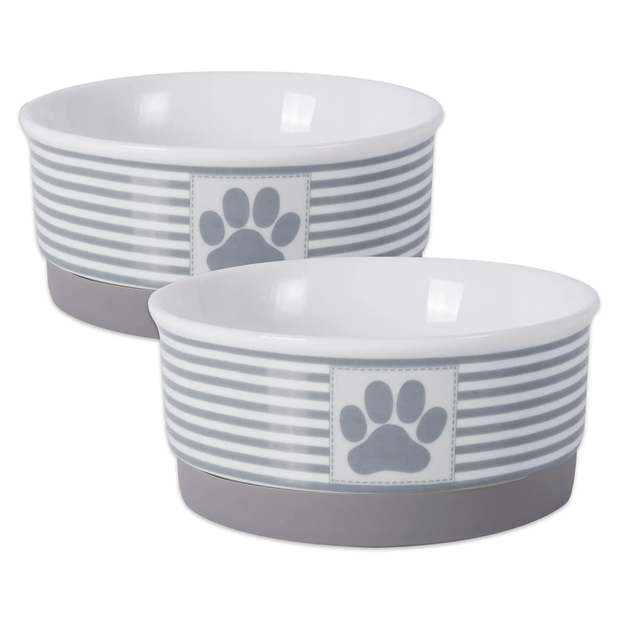 Gray Striped Paw Patch Pet Bowl Set of 2, Small - 3/4 C Capacity