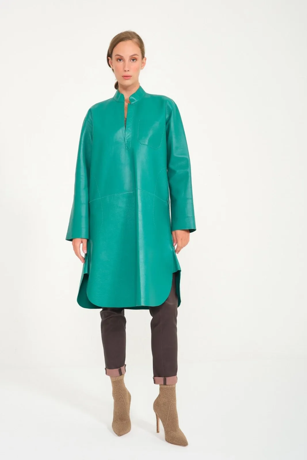 Green Leather Long Shirt
