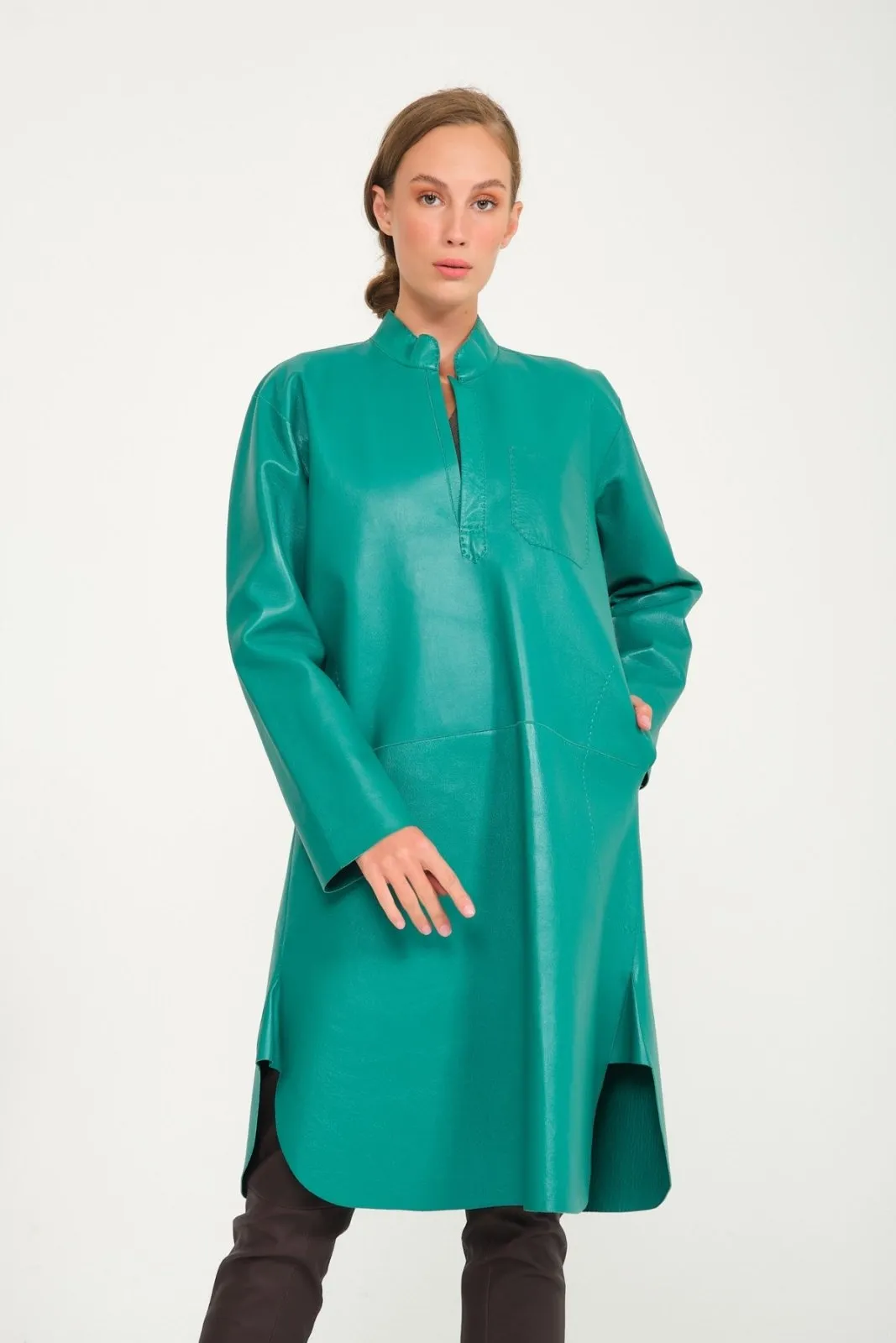 Green Leather Long Shirt