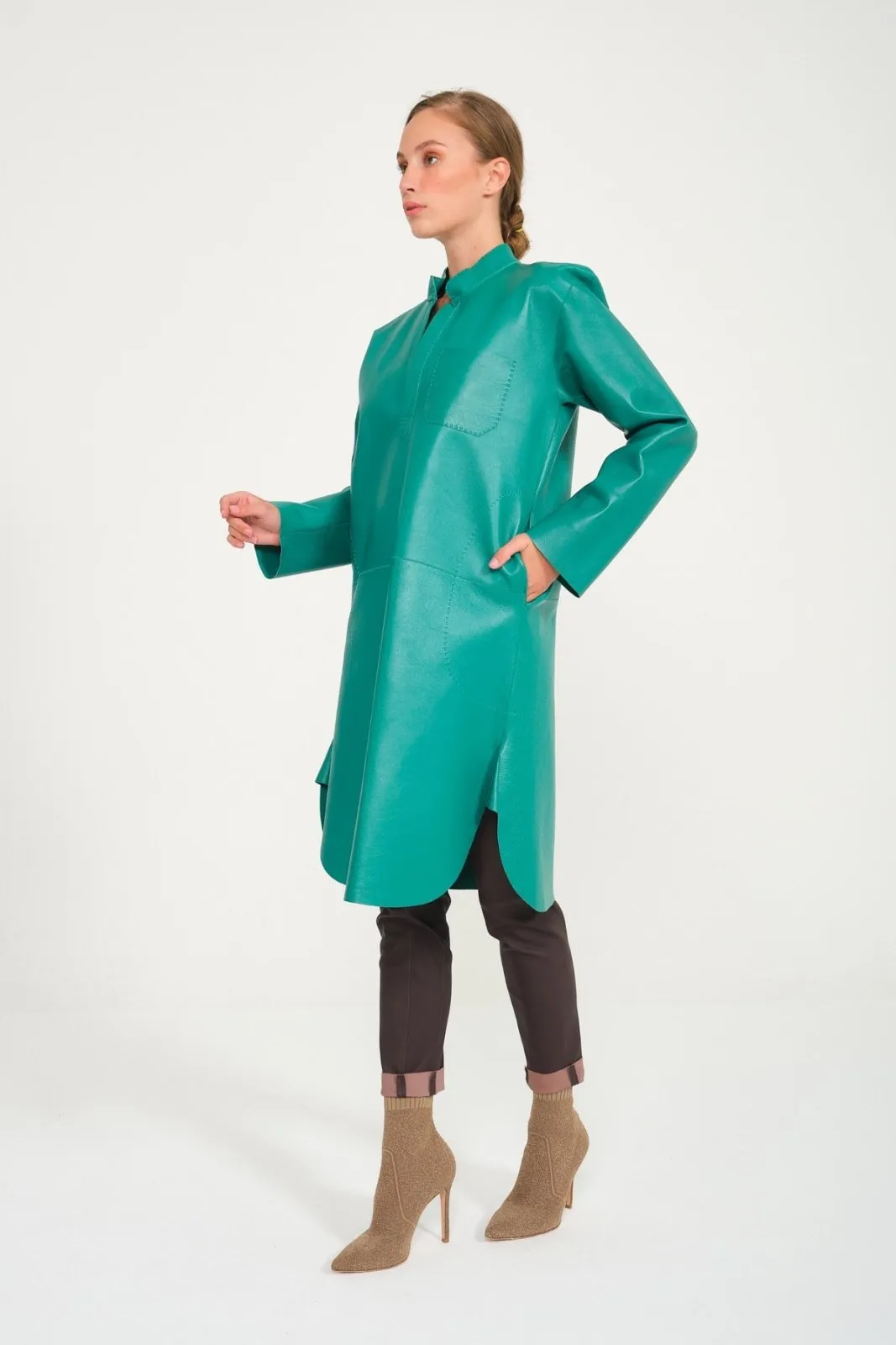 Green Leather Long Shirt