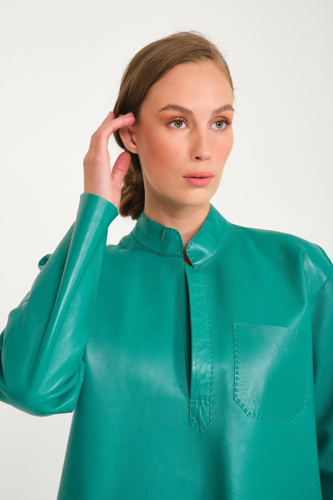 Green Leather Long Shirt