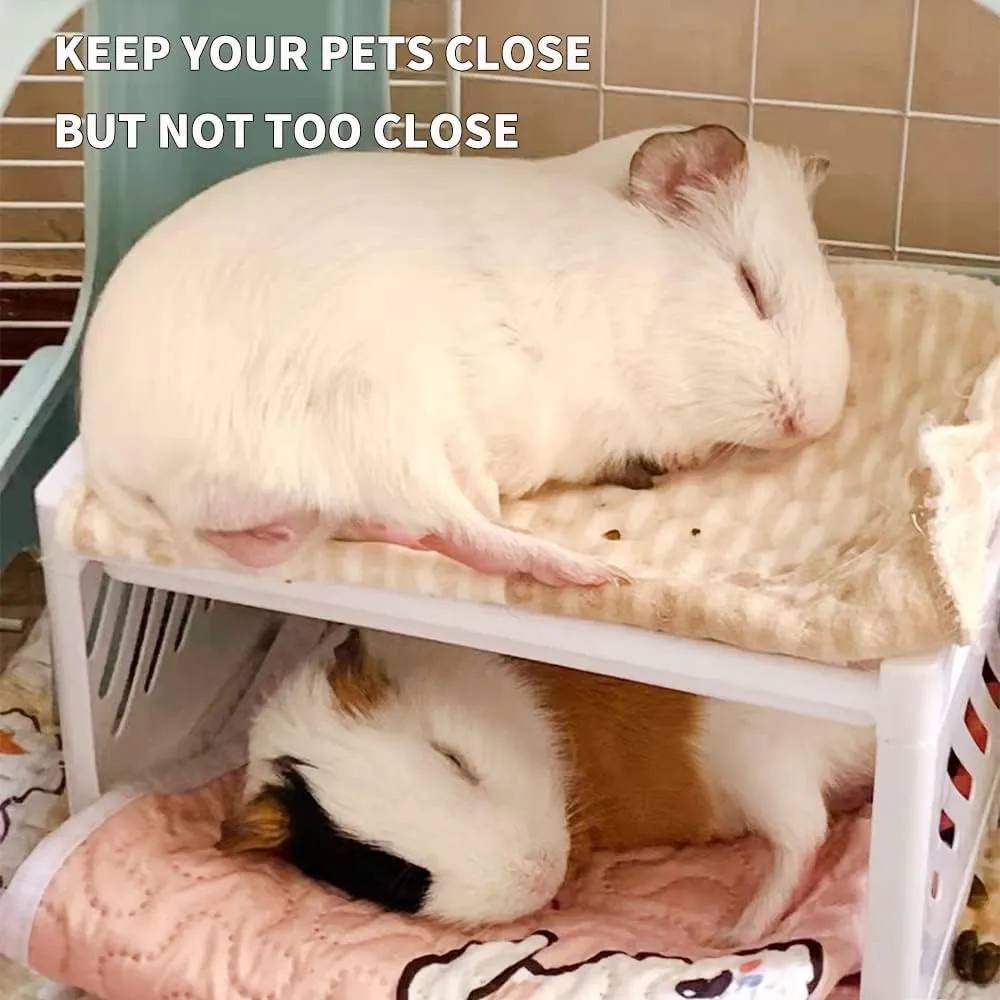 Guinea Pig Bunk Bed for Cage, Multi-Level Sleep Bed with 2 Blankets, Small Animals Cage Accessories, Hideout for Guinea Pig Rat Hedgehog, Pink