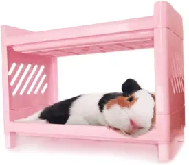 Guinea Pig Bunk Bed for Cage, Multi-Level Sleep Bed with 2 Blankets, Small Animals Cage Accessories, Hideout for Guinea Pig Rat Hedgehog, Pink