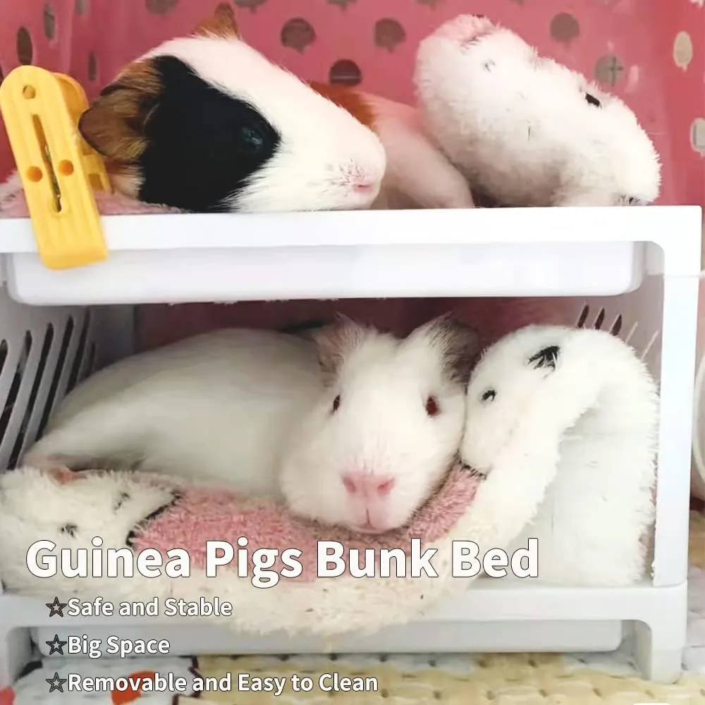 Guinea Pig Bunk Bed for Cage, Multi-Level Sleep Bed with 2 Blankets, Small Animals Cage Accessories, Hideout for Guinea Pig Rat Hedgehog, Pink