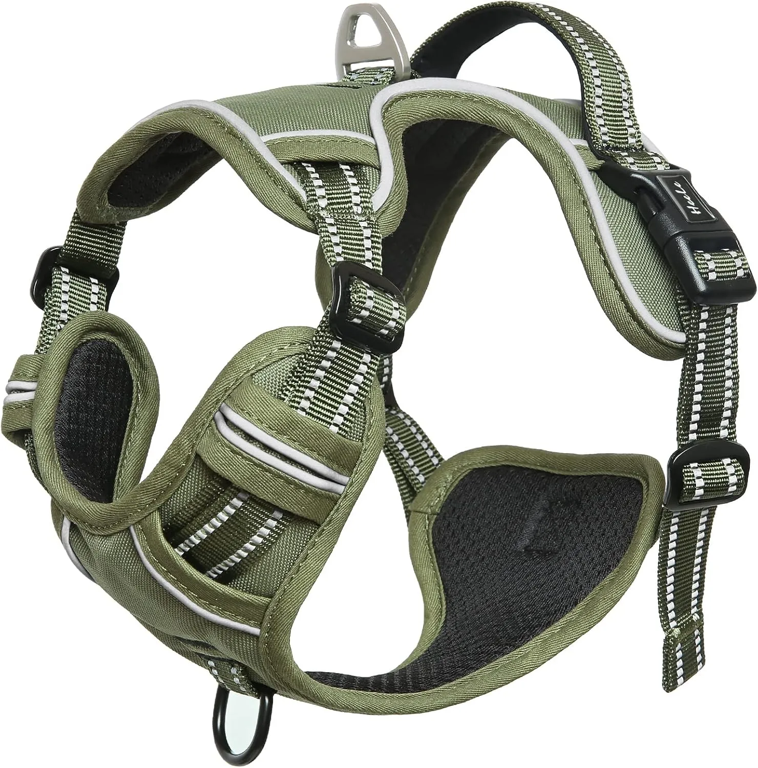 HEELE Dog Harness, No Pull Adjustable Padded Reflective Harness for Small Medium Large Dogs with Handle for Walking Training, Green, M