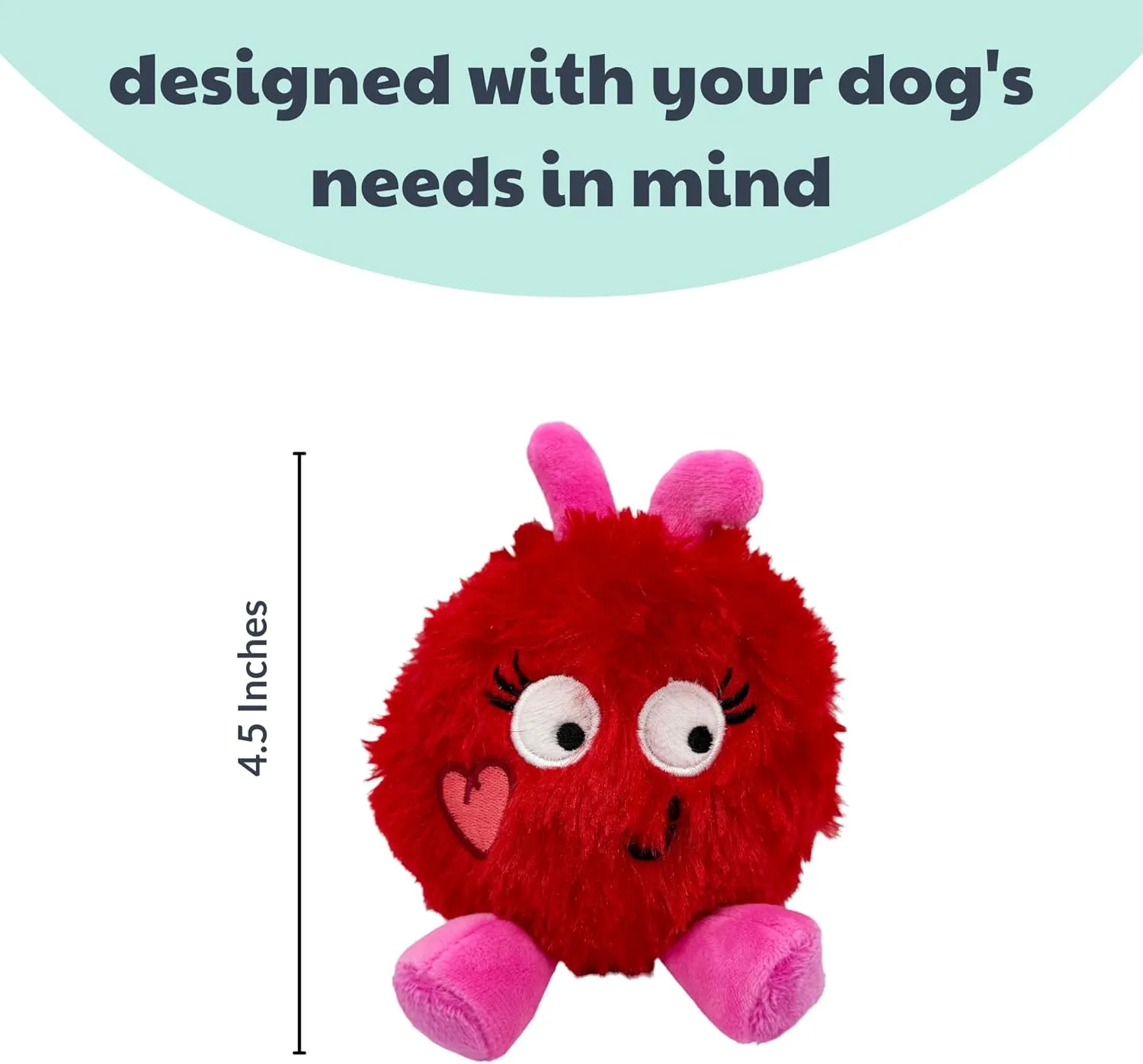 Huxley & Kent for Dogs - Fur Bug (One Size - 4.5") - Valentine's Day Power Plush Funny Dog Toy with Squeaker - Fun, Durable - H&K Squeaky