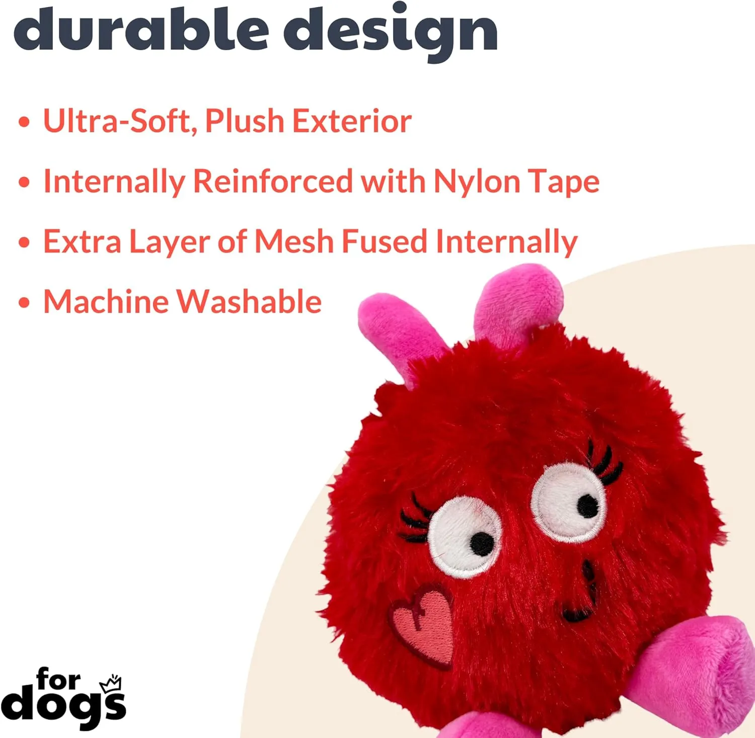 Huxley & Kent for Dogs - Fur Bug (One Size - 4.5") - Valentine's Day Power Plush Funny Dog Toy with Squeaker - Fun, Durable - H&K Squeaky