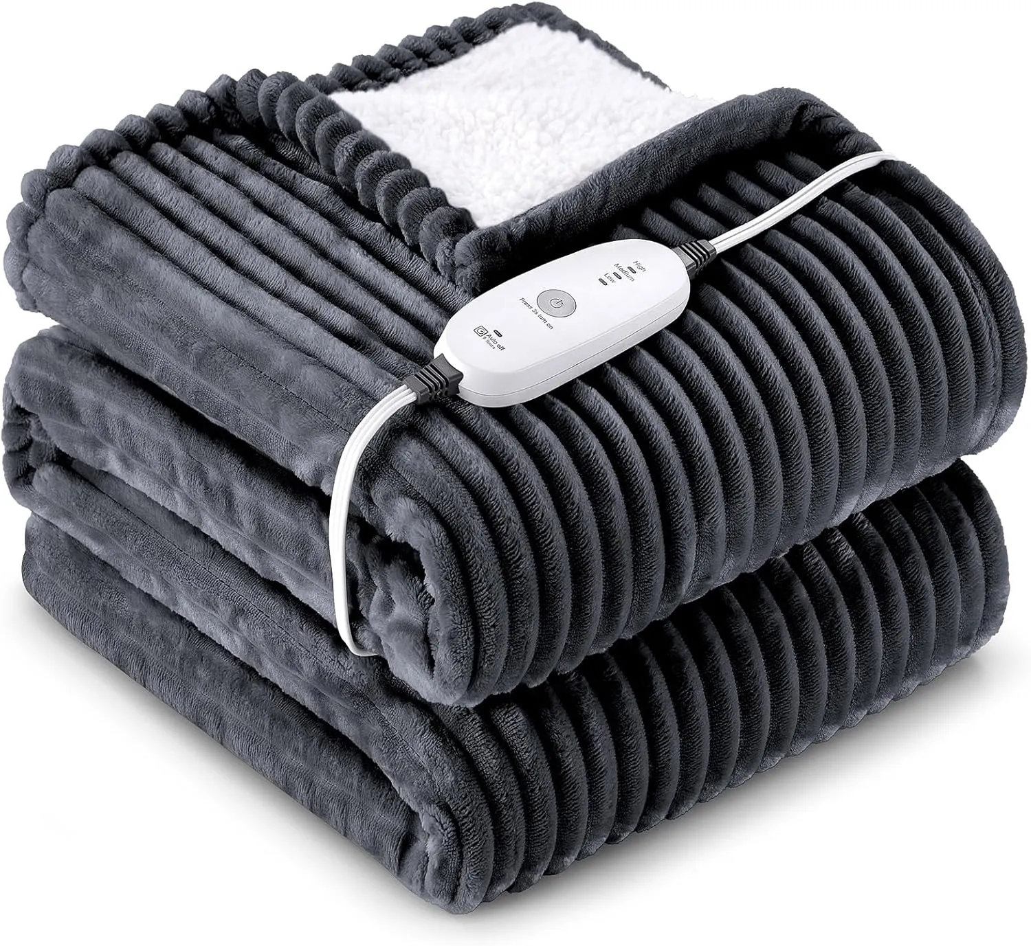 HYLEORY Heated Blanket Electric Throw 50"x60", Soft Flannel Sherpa Heater 3 Heat Settings and 4 Hours Auto Shut-Off Heating Blanket ETL Certification Over-Heat Protection Machine Washable,Dark Grey