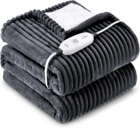 HYLEORY Heated Blanket Electric Throw 50"x60", Soft Flannel Sherpa Heater 3 Heat Settings and 4 Hours Auto Shut-Off Heating Blanket ETL Certification Over-Heat Protection Machine Washable,Dark Grey