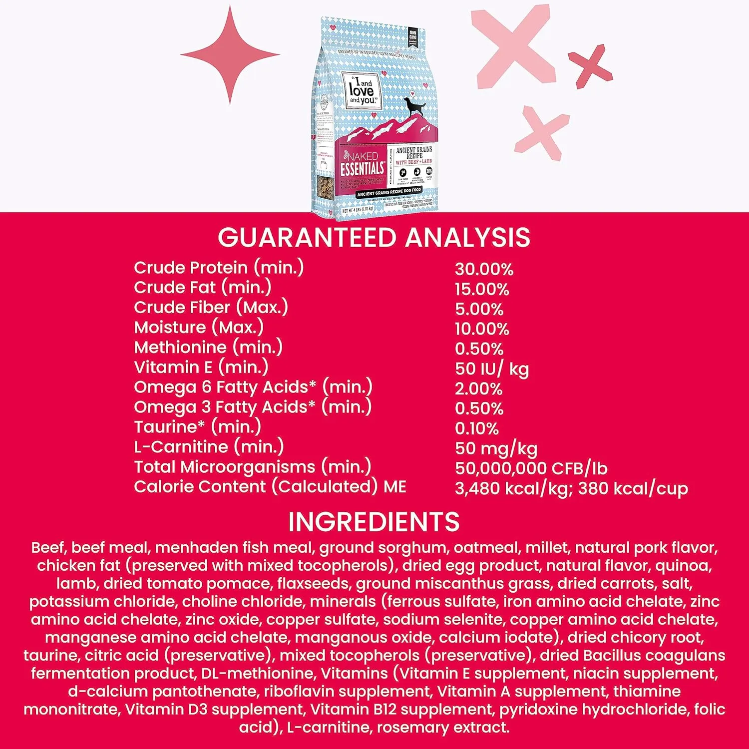 I and love and you Naked Essentials Ancient Grains Dry Dog Food - Lamb   Beef - High Protein, Real Meat, No Fillers, 4lb Bag