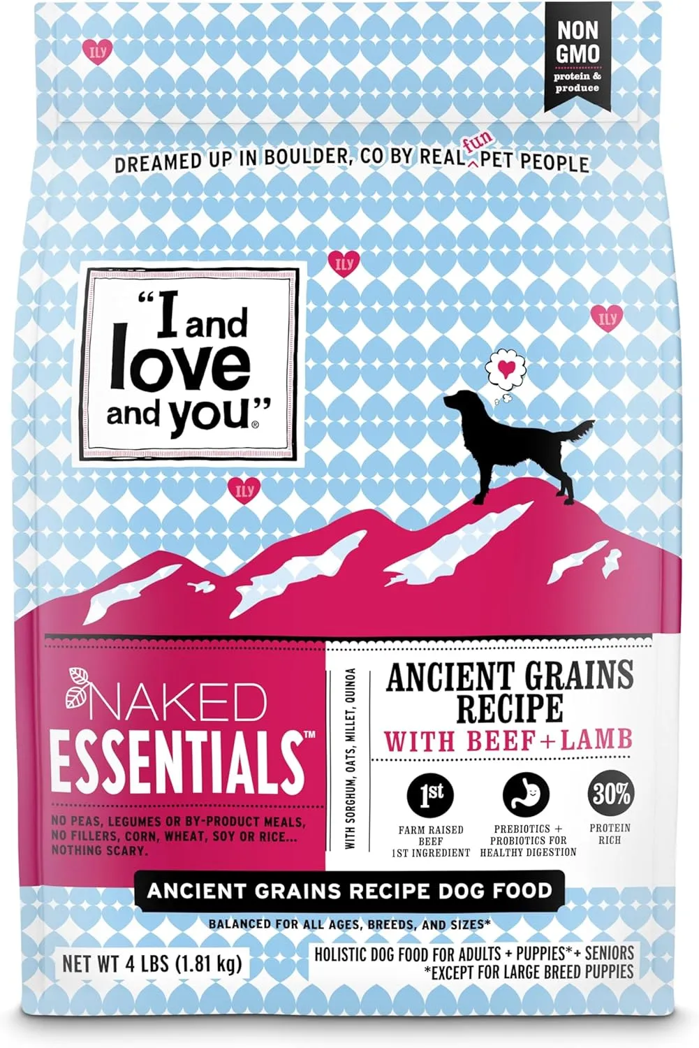 I and love and you Naked Essentials Ancient Grains Dry Dog Food - Lamb   Beef - High Protein, Real Meat, No Fillers, 4lb Bag