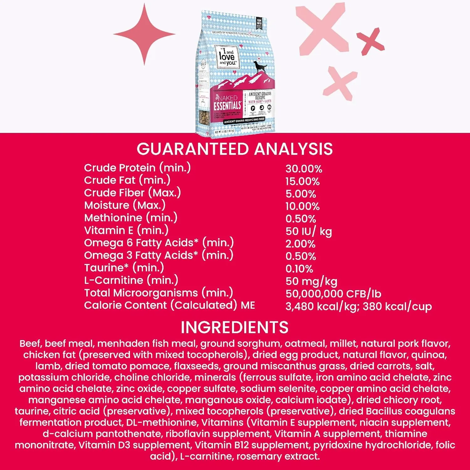 I and love and you Naked Essentials Ancient Grains Dry Dog Food - Lamb   Beef - High Protein, Real Meat, No Fillers, 4lb Bag