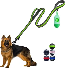 JSXD Heavy Duty Double Handle Dog Leash - 5 FT with Comfortable Padded and Reflective Rope, for Small to Large Dogs (Wide-Green)