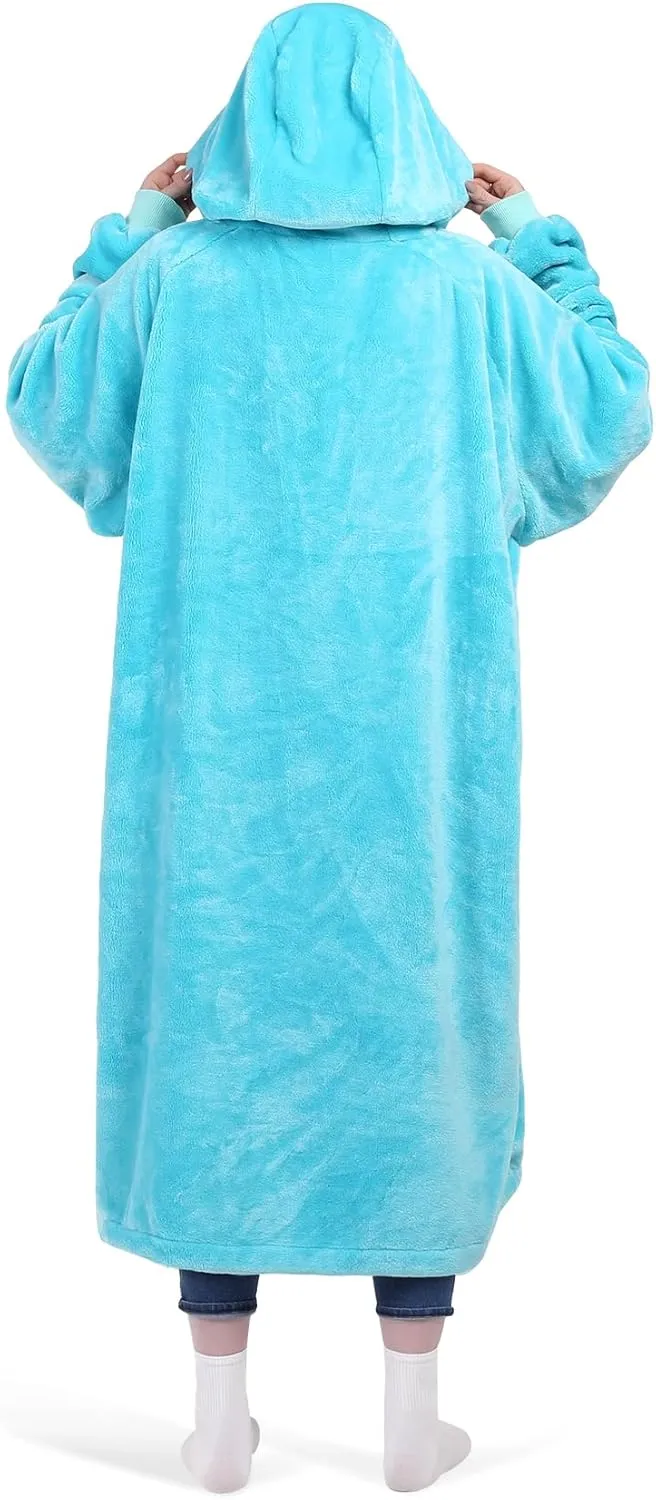 KPBLIS Wearable Blanket Hoodie Gifts for Women and Men, Oversized Hooded Blankets Sweatshirt Adult Birthday Gifts for Mom Girlfriend Gifts, Cozy Fleece Blanket with Sleeves and Giant Pocket, Cyan