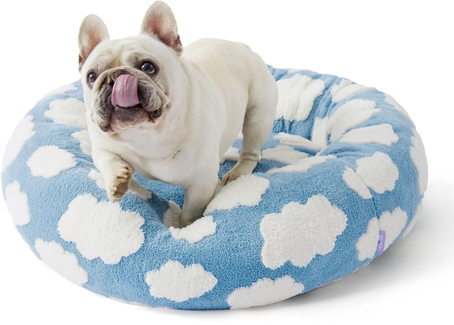 Lesure Donut Dog Bed Medium Size Dog - Round Cat Beds for Indoor Calming Pet with Washable Cover, Cute Modern Puppy Beds with Jacquard Shaggy Plush & Anti Slip Bottom, 30 Inch, Blue