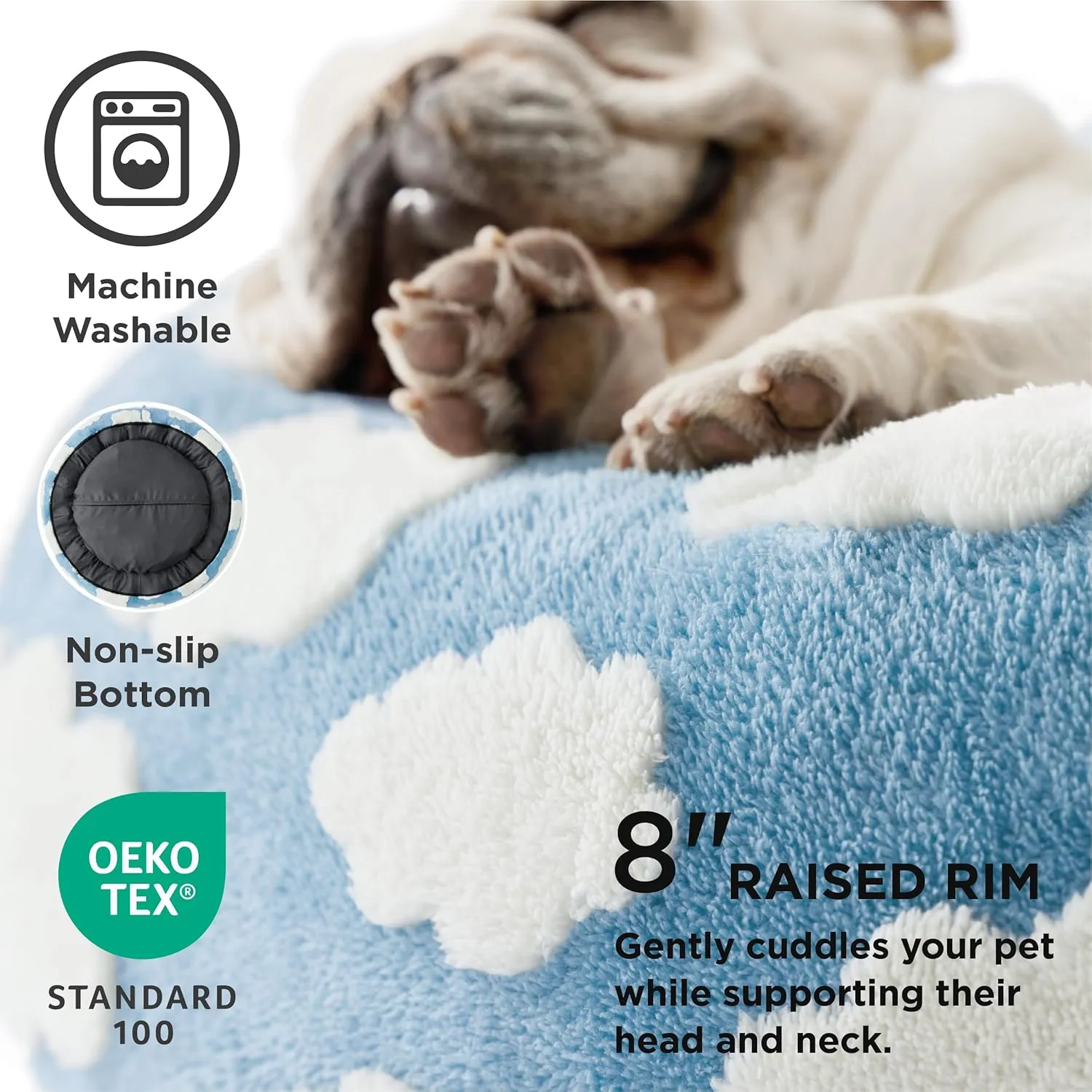 Lesure Donut Dog Bed Medium Size Dog - Round Cat Beds for Indoor Calming Pet with Washable Cover, Cute Modern Puppy Beds with Jacquard Shaggy Plush & Anti Slip Bottom, 30 Inch, Blue