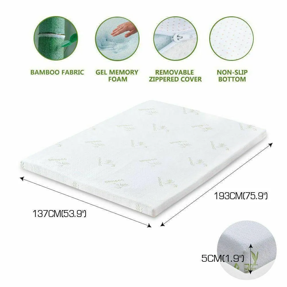 Memory Foam Mattress Topper DreamZ 5cm Thickness Cool Gel Bamboo Fabric Double