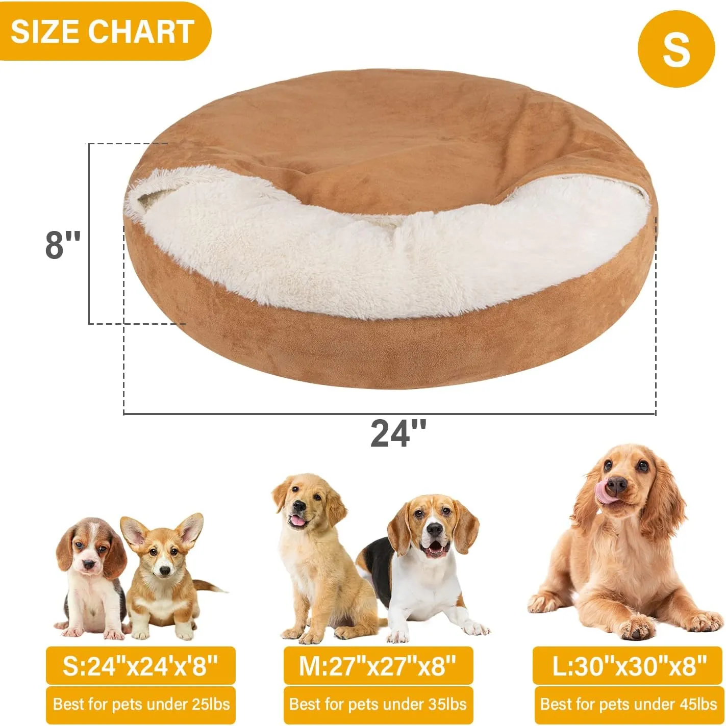 MICOOYO Covered Dog Bed Small, Donut Camling Dog Beds for Small Dogs with Hooded Blankets, Round Cuddler Pet Beds for Puppy Cats Washable (Khaki, 24 inch)