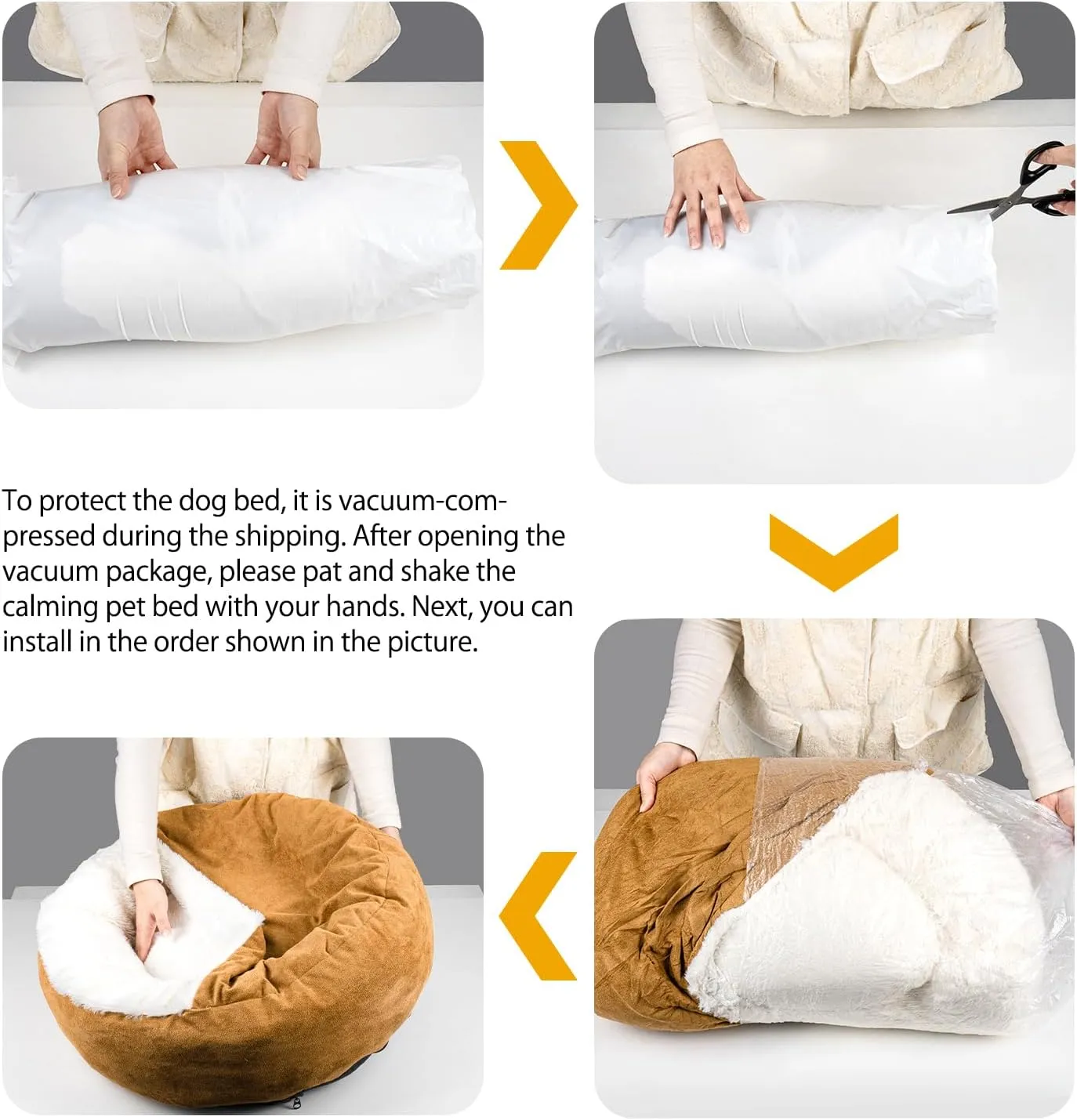 MICOOYO Covered Dog Bed Small, Donut Camling Dog Beds for Small Dogs with Hooded Blankets, Round Cuddler Pet Beds for Puppy Cats Washable (Khaki, 24 inch)