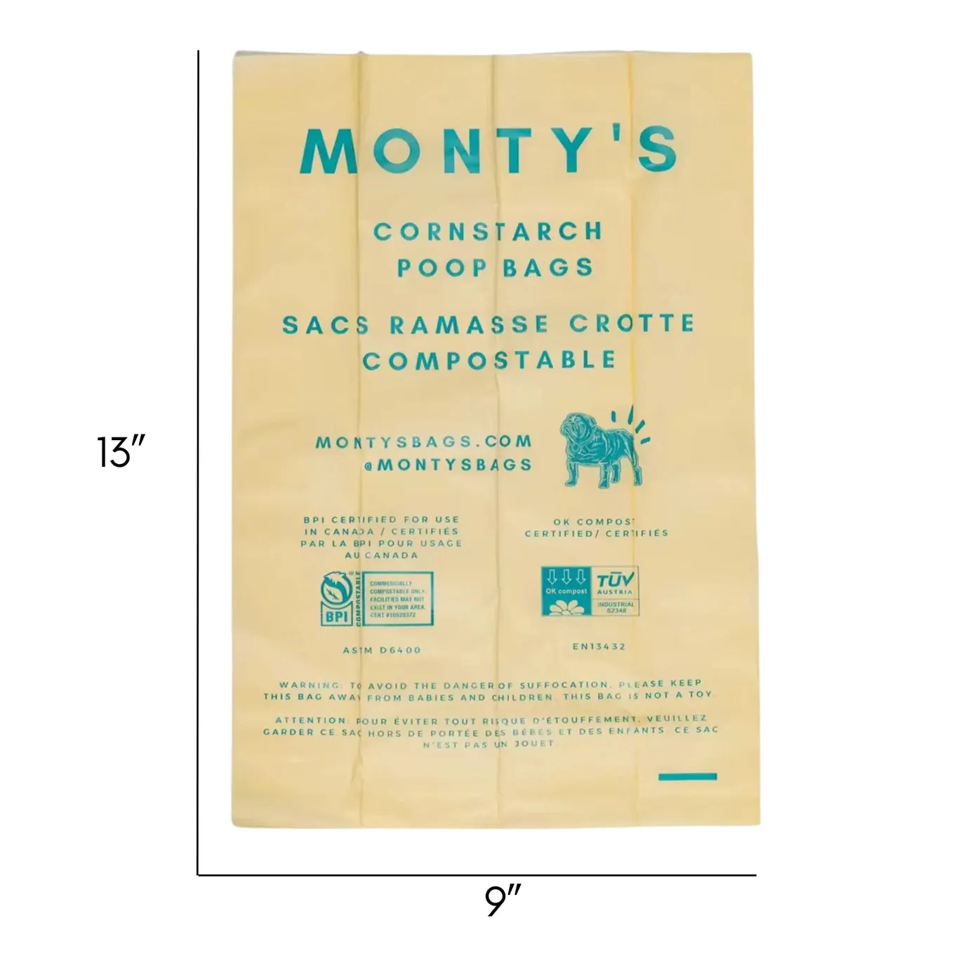 Monty's Bags - Compostable Cornstarch Poop Bags Bulk Single Rolls