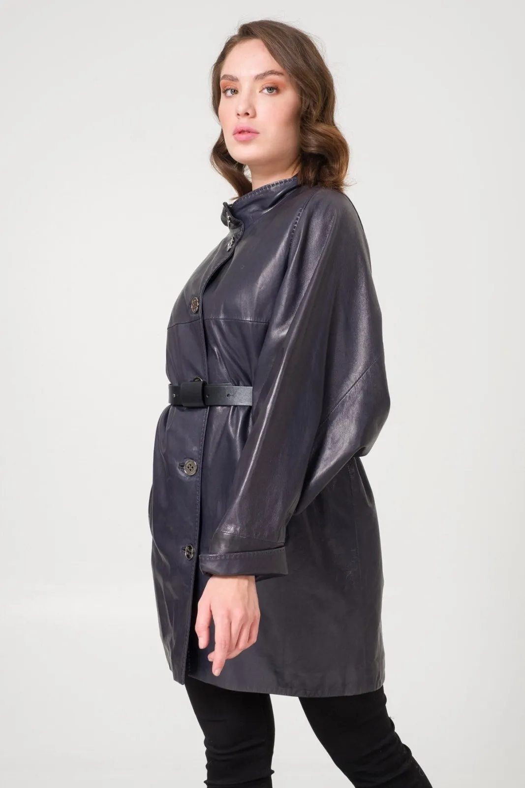 Navy Leather Coat
