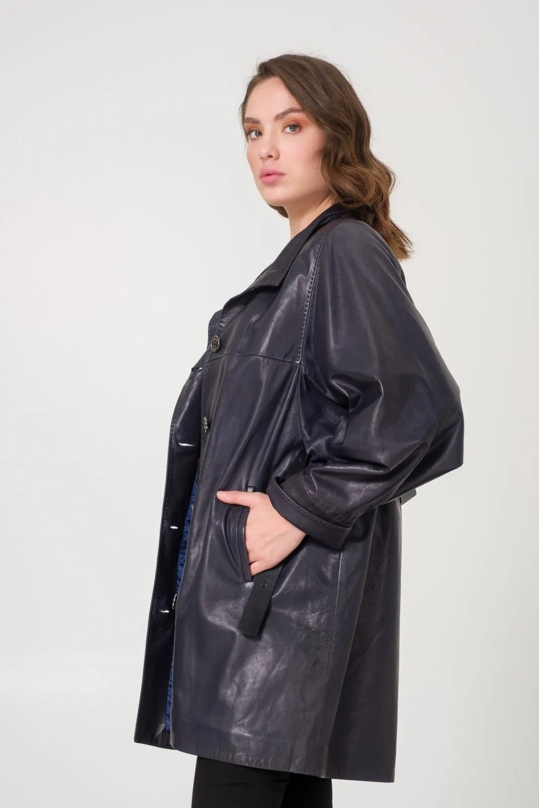 Navy Leather Coat