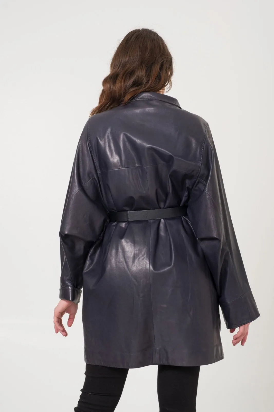 Navy Leather Coat