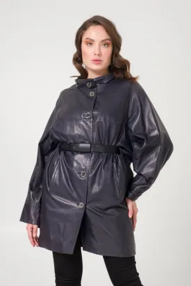 Navy Leather Coat