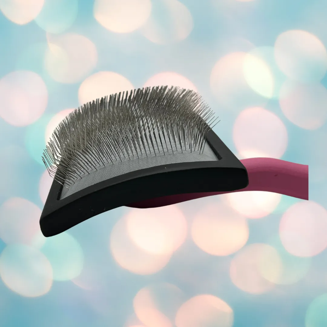 NEW! Pawfection Wooden "Fluffer" Slicker Brush, Black/Pink, Large
