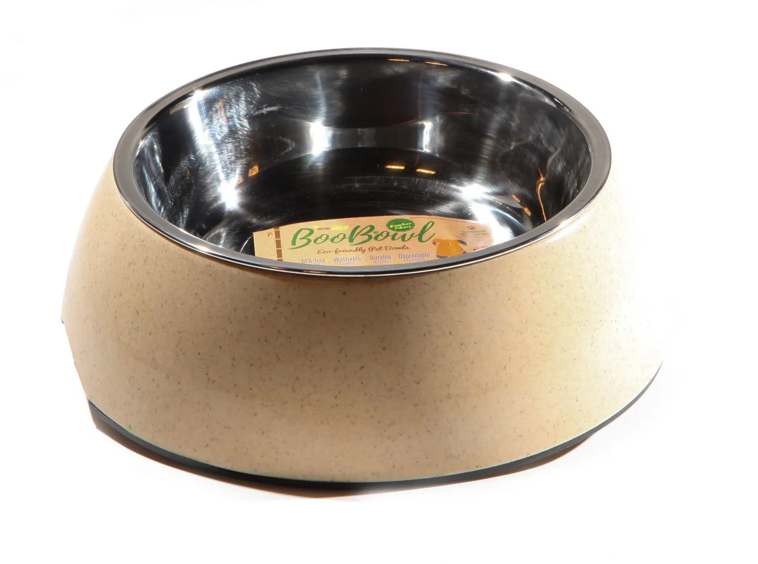 New set of 2 Define Planet Bamboo Bowl Round w/Stainless Steel inserts Ivory Large, 1 for water, 1 for food!