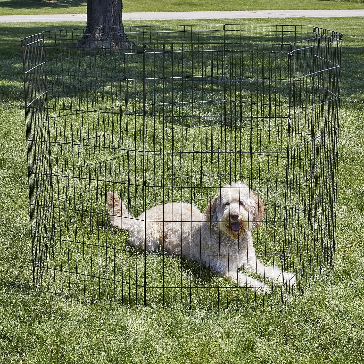 New World Dog Exercise Pen & Playpen, 24" W x 48" H, No Door, Black