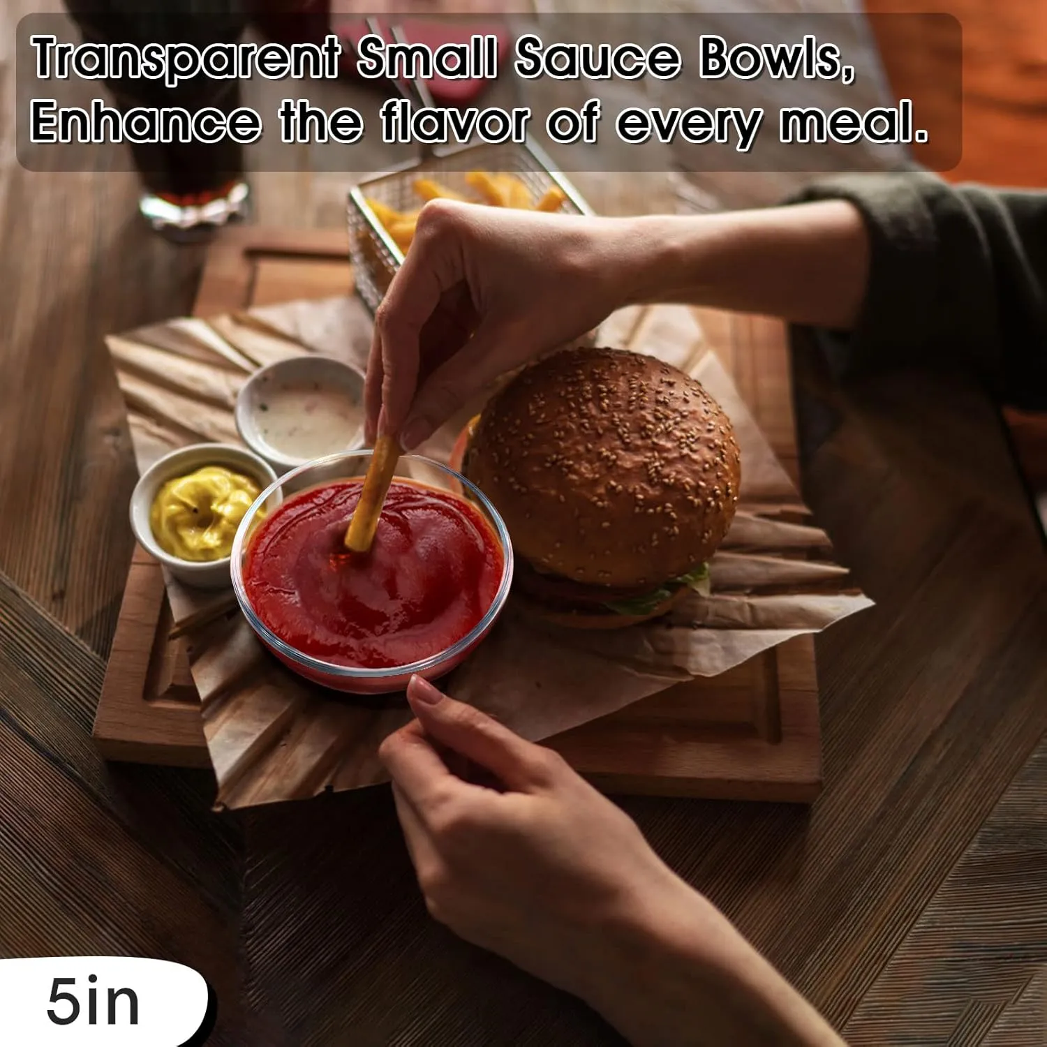 NUTRIUPS 5 Inch Small Glass Bowls Set of 6, Tempered Glass Sauce Bowls for Kitchen Microwave and Oven Safe