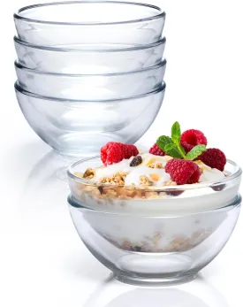 NUTRIUPS 5 Inch Small Glass Bowls Set of 6, Tempered Glass Sauce Bowls for Kitchen Microwave and Oven Safe