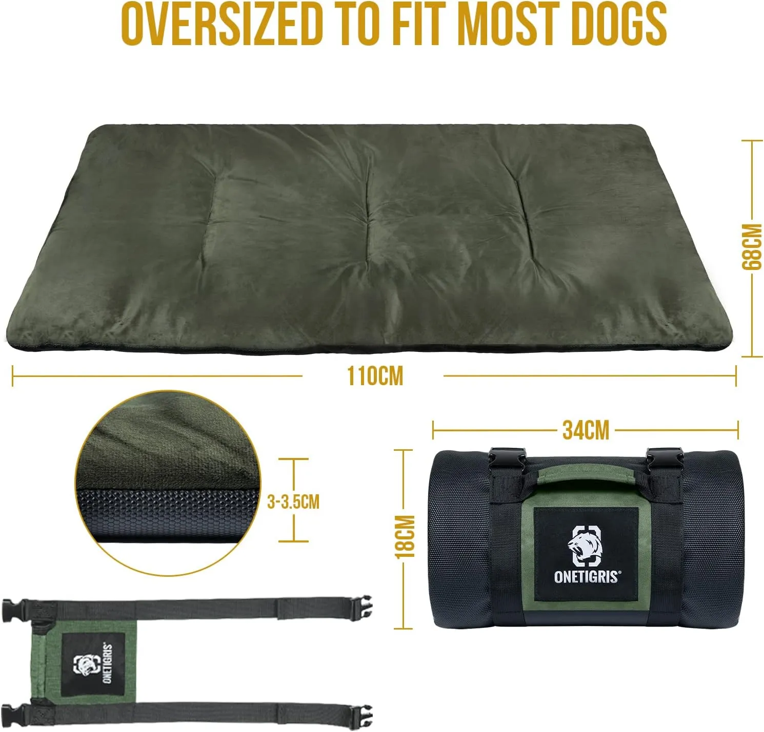 OneTigris Travel Dog Bed - Portable Waterproof Anti-Slip Dog Camping Bed, 3.6ft by 2.2ft Outdoor Indoor Mat Cushioned Plush Warm Puppy Mattresses