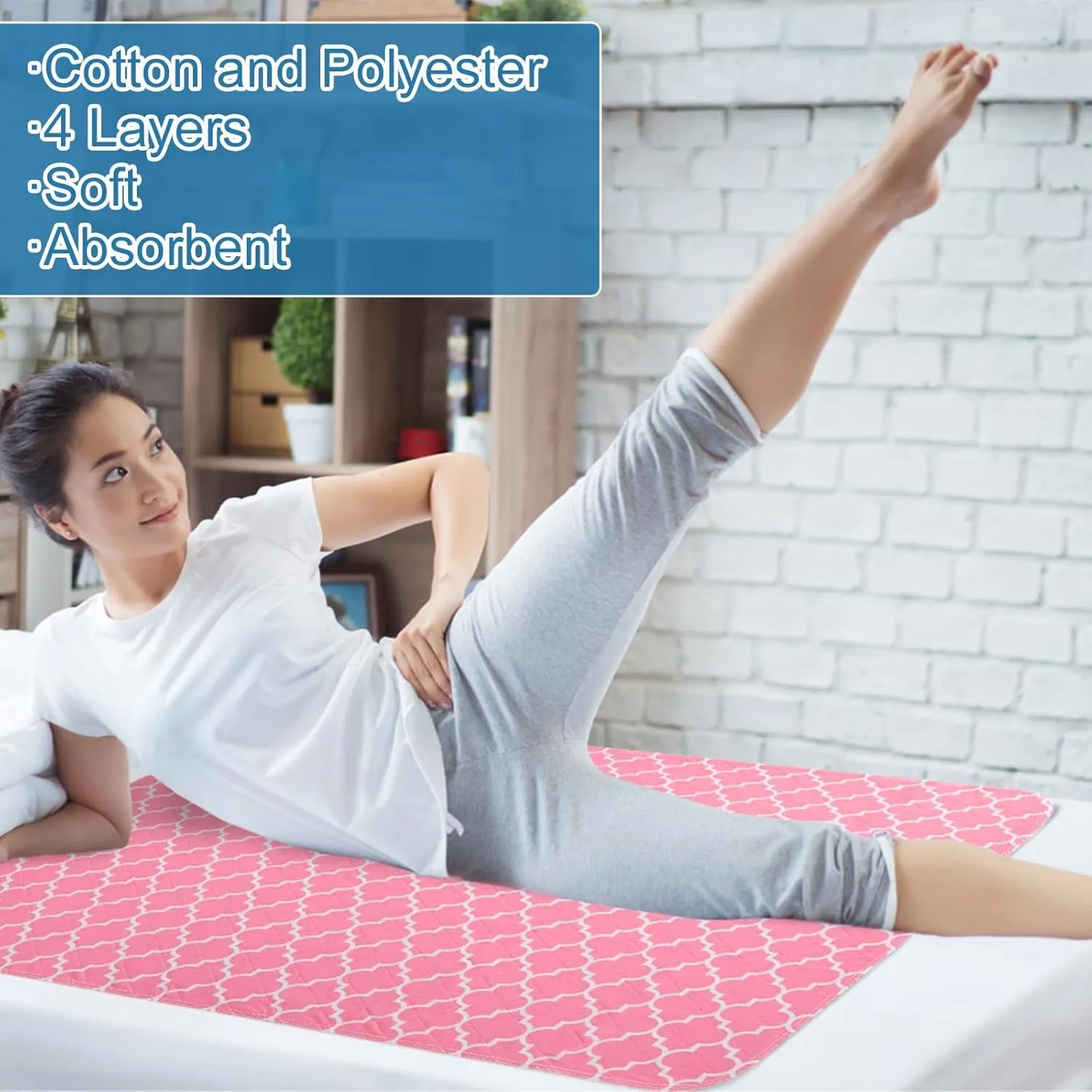 OUTCREATOR Washable Bed Pads 34" x 56" (Pack of 2), Incontinence Mattress Protector, Anti-Slip Waterproof Underpads for Adults Kids Elderly Pets, Absorbency & Reusable Bedwetting Pads (Pink)