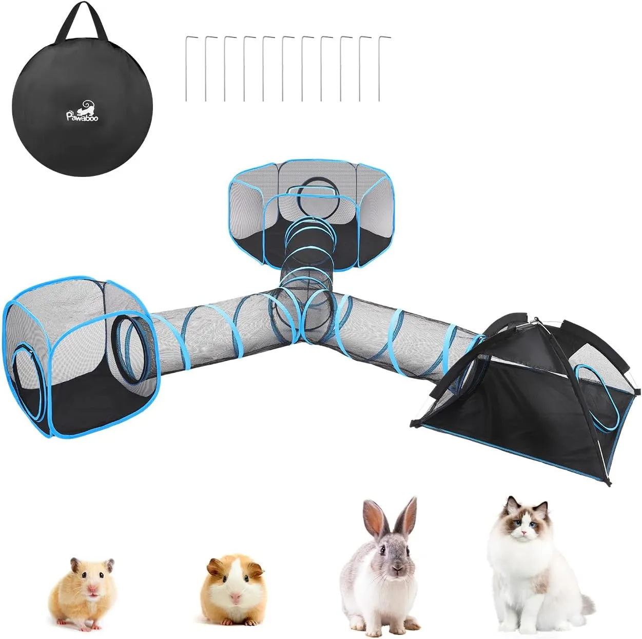 Outdoor Cat Enclosures for Cats Indoor, Patio Portable Mesh Cat Tent, Tunnel, Playhouse with Free Carry Bag & Metal Rod for Multiple Cats and Small Animals, Includes Cat Playpen 2 Cat Tent Cat Tunnel