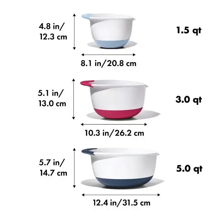 OXO 3-Piece Mixing Bowl Set Colored Handles and Nonskid Bases