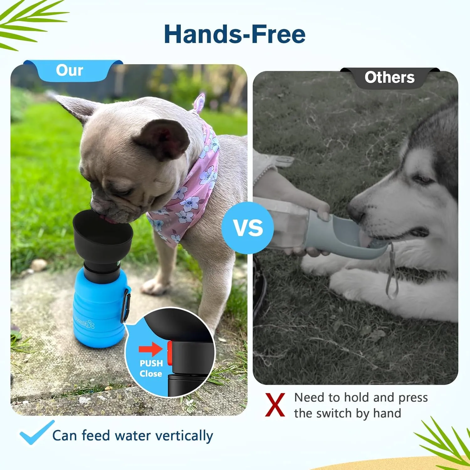 Pecute Dog Water Bottle Portable & Collapsible,17oz-29oz Dog Water Bottle with Folding Bowl, 5 Levels Capacity in 1, Carabiner Clip, 100% Food Grade Silicone,Outdoor Walking,Hiking,Travel,Blue