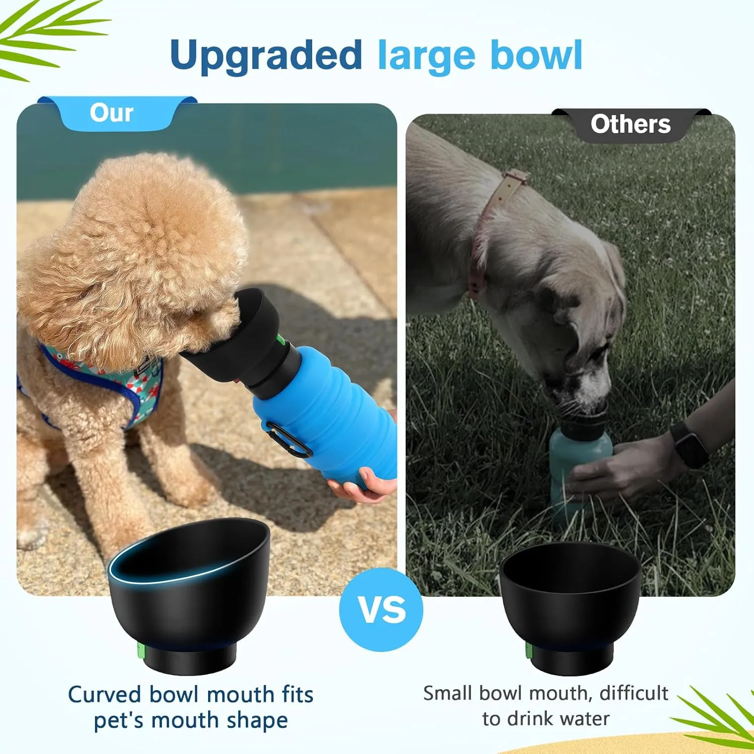 Pecute Dog Water Bottle Portable & Collapsible,17oz-29oz Dog Water Bottle with Folding Bowl, 5 Levels Capacity in 1, Carabiner Clip, 100% Food Grade Silicone,Outdoor Walking,Hiking,Travel,Blue