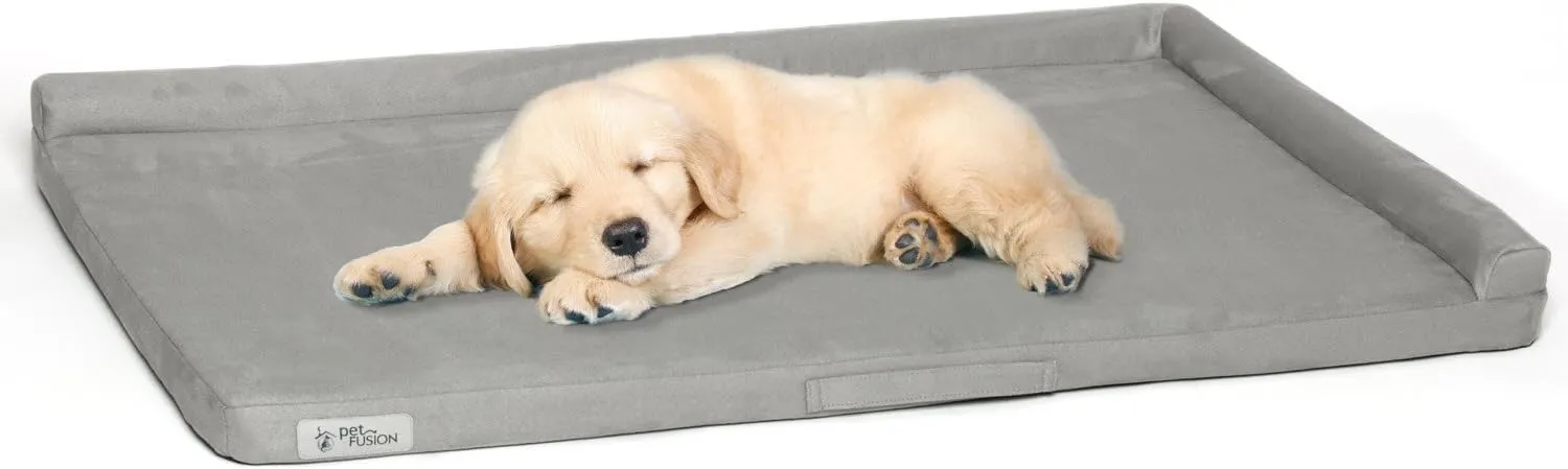 PetFusion PuppyChoice Dog Crate Bed | Durable Microsuede Cover, Solid Foam, Waterproof Liner | Removable Washable Crate Pad Cover. Replacements Covers & Blankets Also Avail | 1 Year Warr. Grey