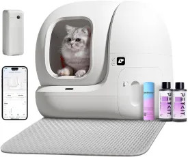 PETKIT PuraMax Self Cleaning Cat Litter Box for Multiple Cats, App Control/xSecure/Odor Removal Automatic Litter Box Includes Trash Bags and K3 Smart Air Purifier Spray